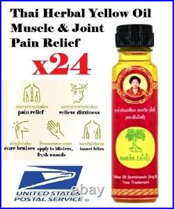 24 Somthawin Thai Yellow Oil Herbal Muscle Pain Relief Golden Relax Muay 24ml Y4